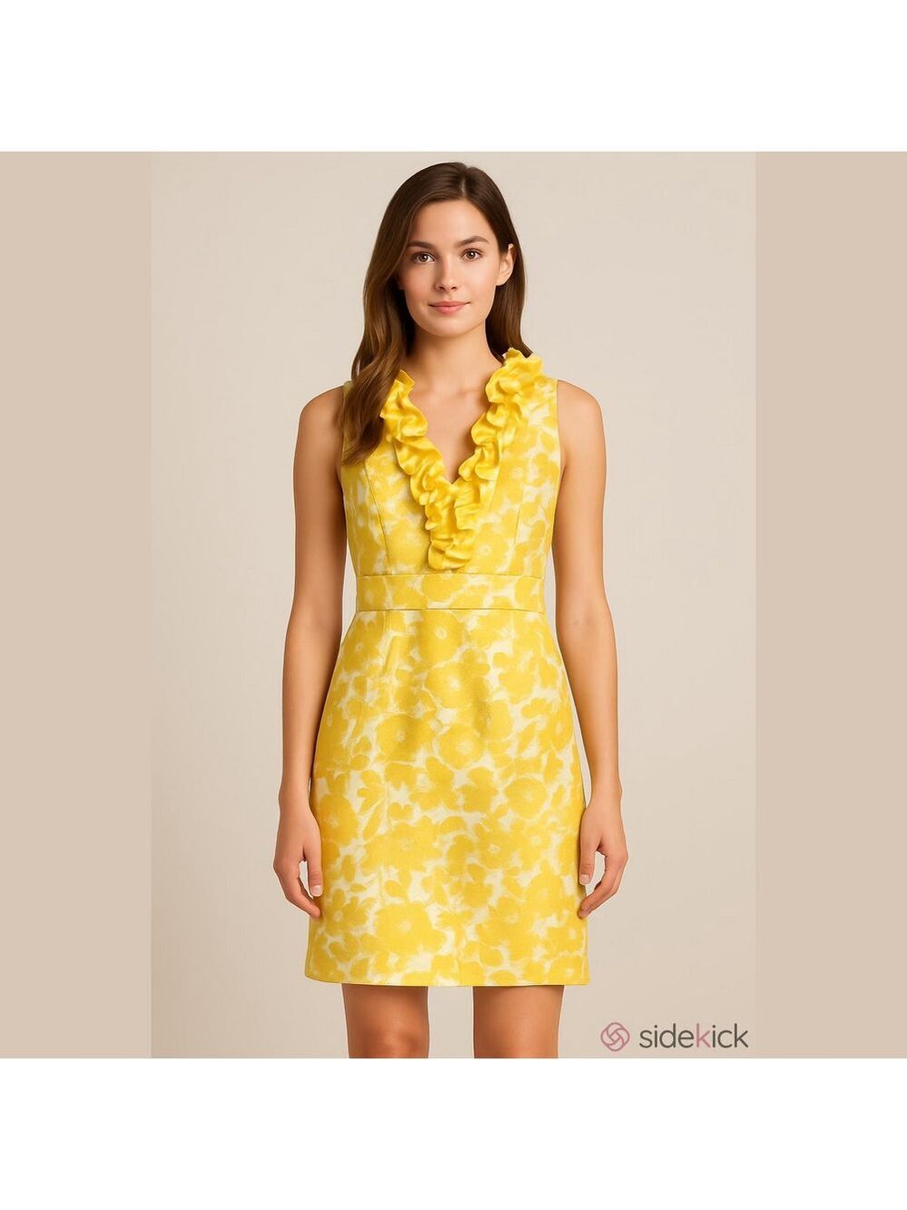 The Limited Yellow Floral Sleeveless Ruffle Neck Dress SZ: 4 Summer